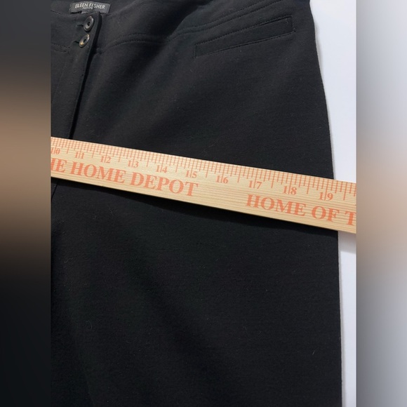 Eileen Fisher Soft Viscose Classic Black Straight Leg Pants. 2 Button Closure. - Picture 8 of 12